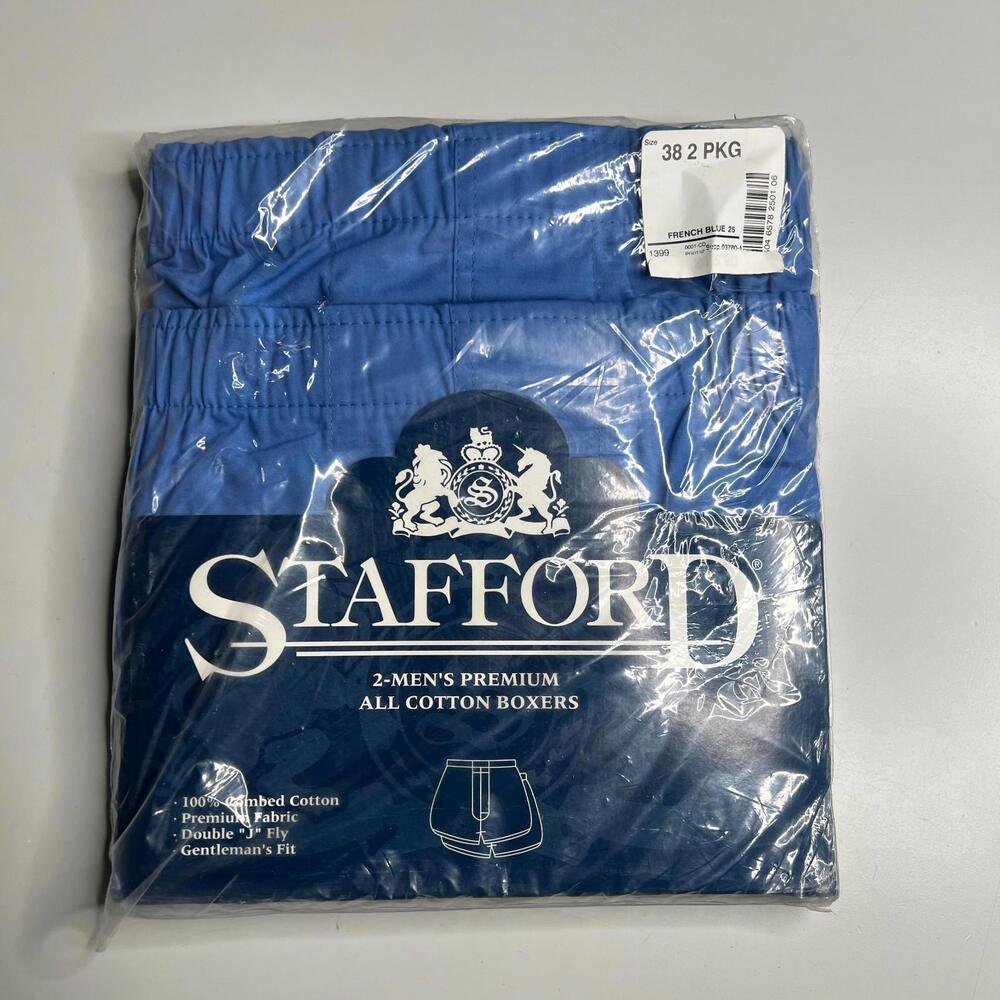 Vintage 2000s Stafford Men’s Boxers 2-Pack Size 38 NOS All Cotton French Blue‎